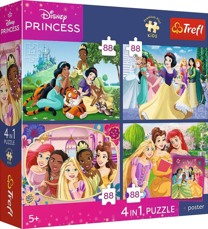 Trefl Disney Princess 4v1 puzzle Romantické princezny 4×88 dílků