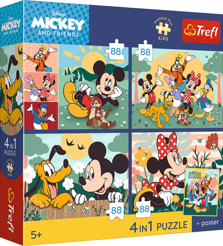Trefl puzzle Premium Plus Kids Myszka Mickey – razem s přáteli 4x88 dílků
