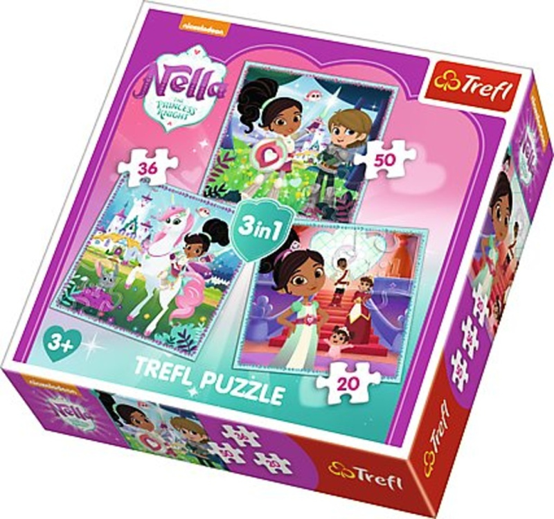 TREFL Puzzle Nella, princezna rytířů a její svět 3v1 (20,36,50 dílků)