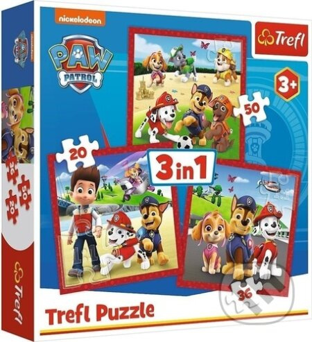 TREFL Puzzle Tlapková patrola: Veselí pejsci 3v1 (20,36,50 dílků)