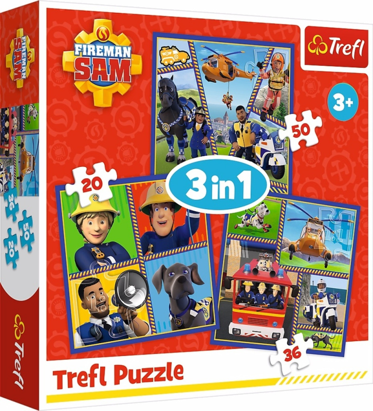 TREFL Puzzle Požárník Sam: Samův den 3v1 (20,36,50 dílků)