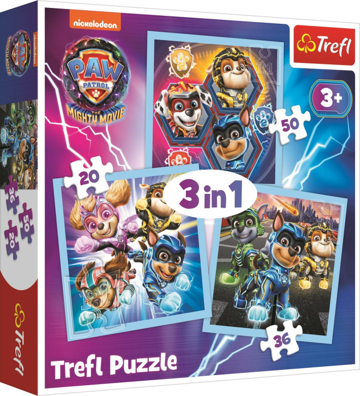 Puzzle 3v1 Mocná štěňata Tlapková patrola/Paw Patrol  20x19,5cm v krabici 28x28x6cm