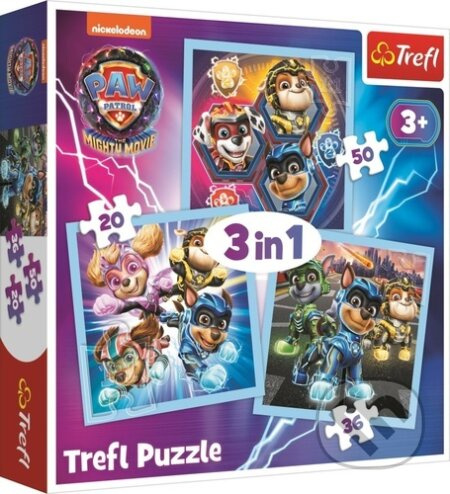 Puzzle 3v1 Mocná štěňata Tlapková patrola/Paw Patrol  20x19,5cm v krabici 28x28x6cm