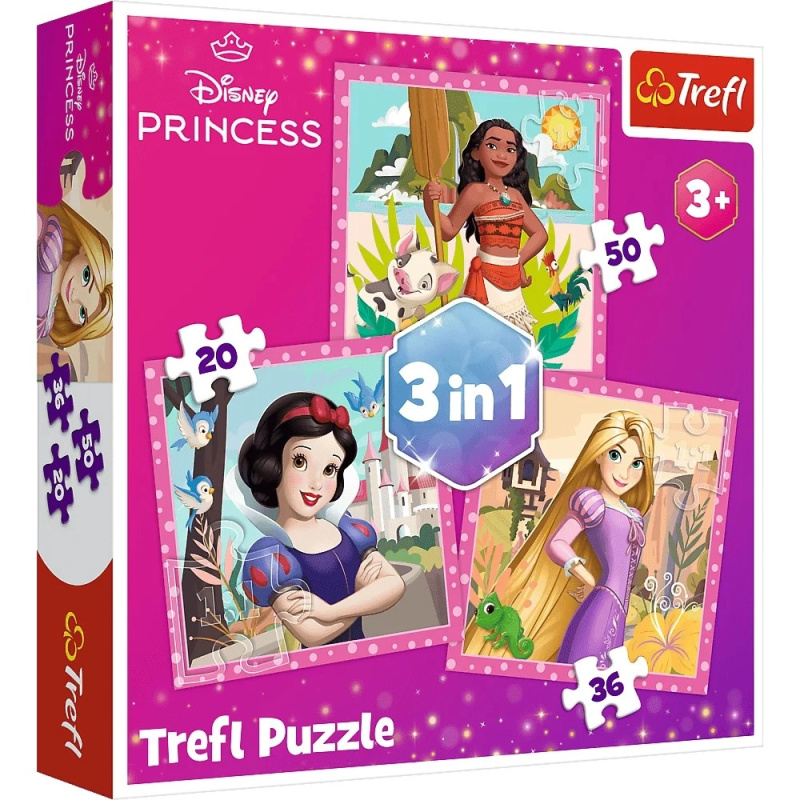 TREFL Puzzle Disney princezny: Vaina, Locika a Sněhurka 3v1 (20,36,50 dílků)