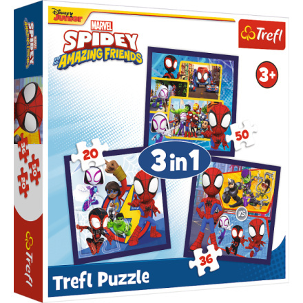 Puzzle Spidey: pavouci a dinosauři 3v1 (20, 36 a 50 dílků)