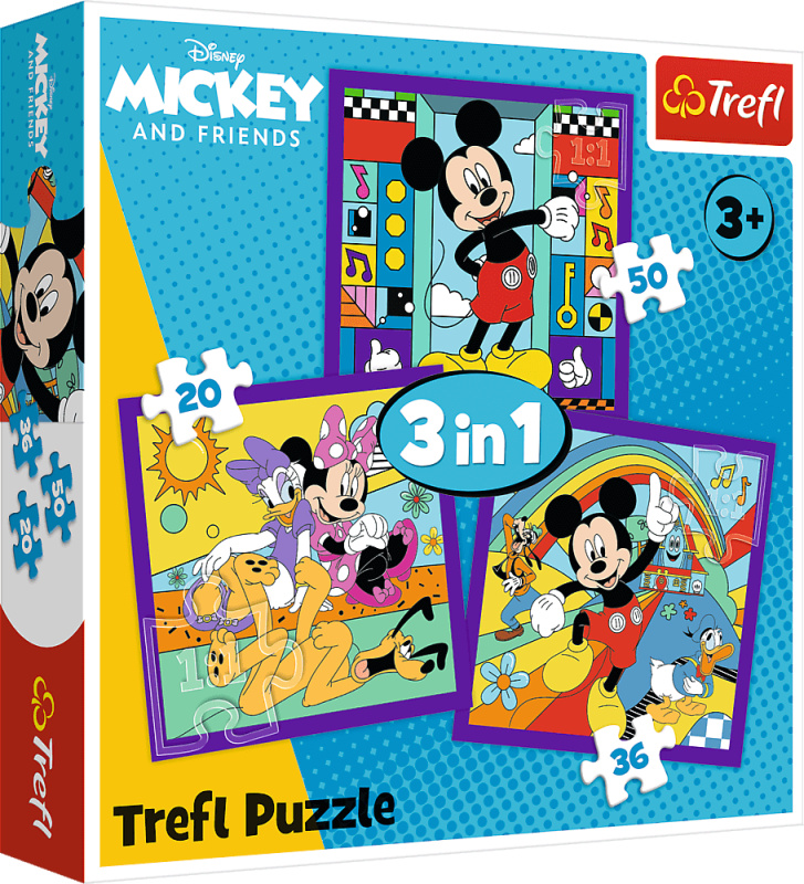 Puzzle 3v1 Mickey Mouse a přátelé (20, 36, 50 dílků) Trefl