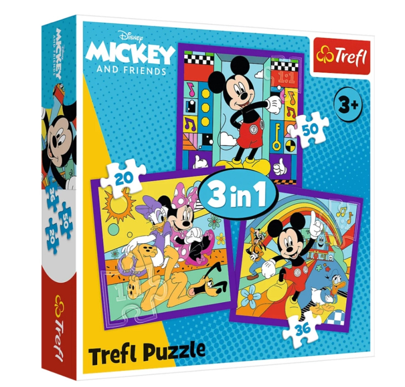 Puzzle 3v1 Mickey Mouse a přátelé (20, 36, 50 dílků) Trefl