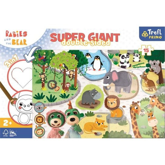 Trefl Oboustranné Treflíci a mláďata v ZOO SUPER GIANT 15 dílků
