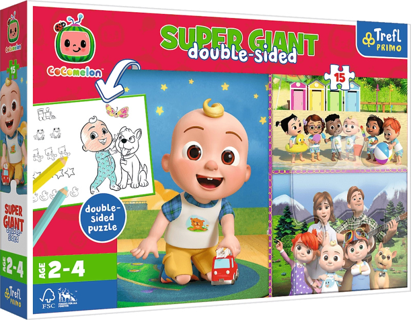 TREFL Oboustranné puzzle Cocomelon: Veselý den s přáteli SUPER GIANT 15 dílků