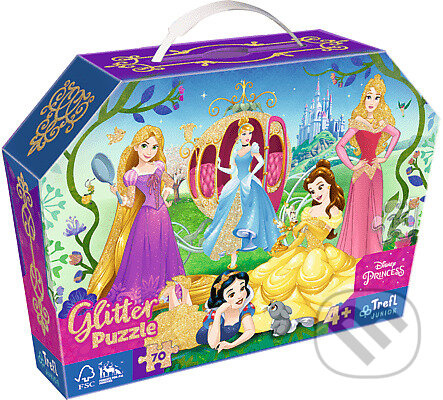 Princezné Disney (Puzzle 70 glitter v kufríku) - puzzle z kategorie 60 - 300 dílků