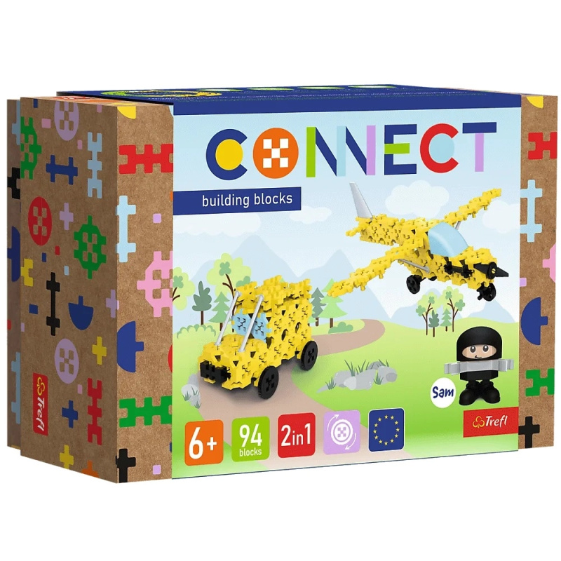 Stavebnice Trefl Connect 2v1 letadlo a jeep, 94 dílků