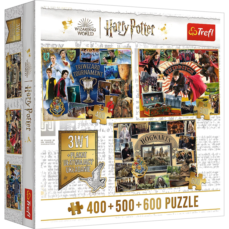 TREFL Puzzle Harry Potter: Turnaj tří kouzelníků, Famfrpál a Bradavice 400 + 500 + 600 dílků