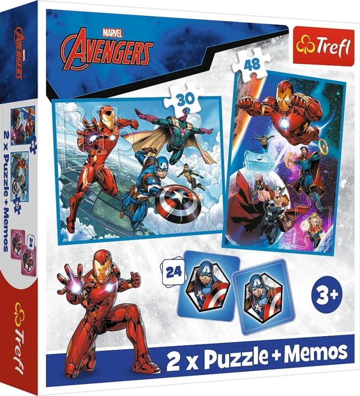 TREFL Sada 3v1 Avengers: Hrdinové v akci (2x puzzle + pexeso)