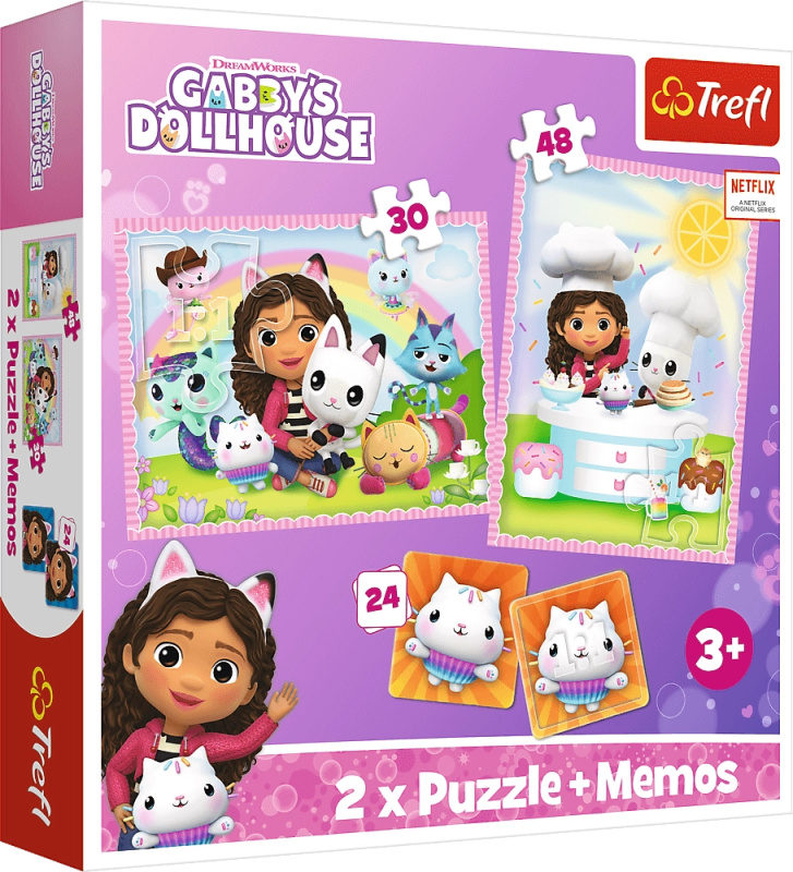 TREFL Sada 3v1 Gábinin kouzelný domek (2x puzzle + pexeso)