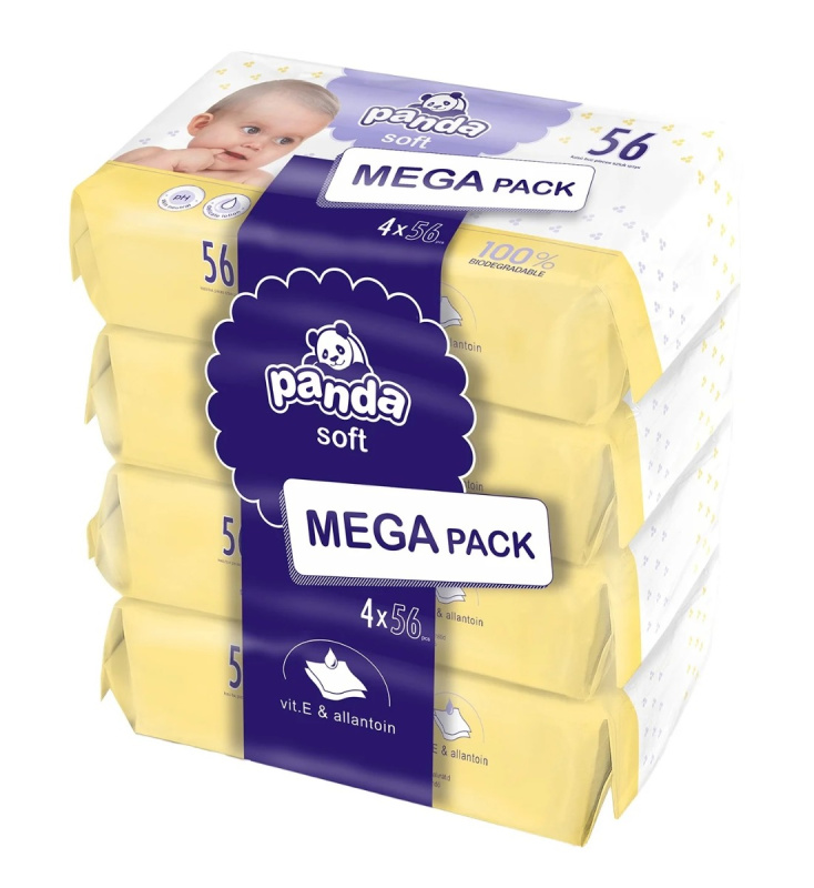 Bella Baby Happy Panda Soft vlhčené čisticí ubrousky pro děti 4x56 ks