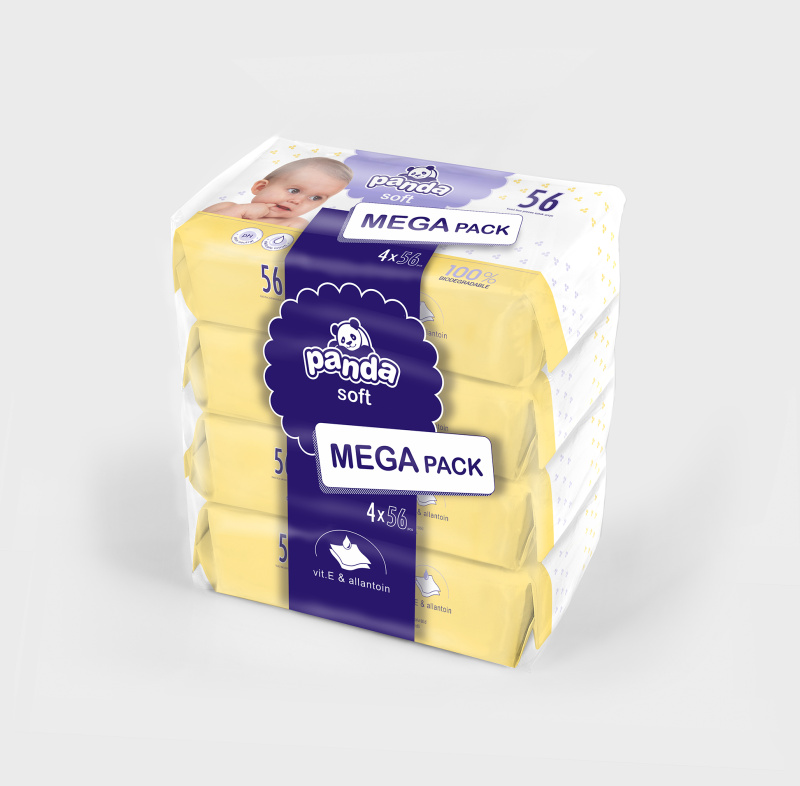 Bella Baby Happy Panda Soft vlhčené čisticí ubrousky pro děti 4x56 ks