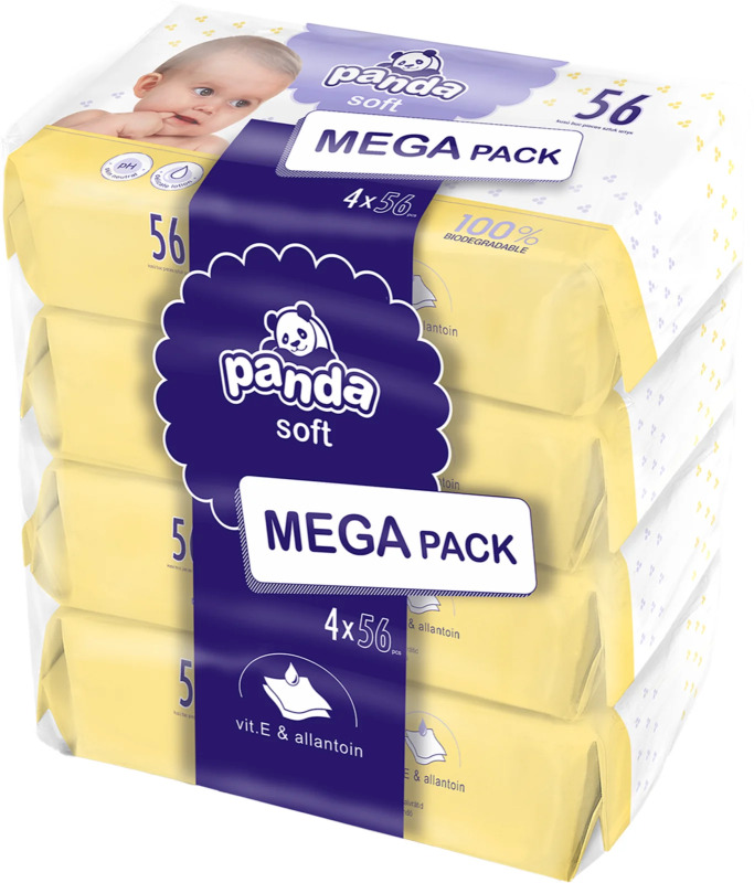 Bella Baby Happy Panda Soft vlhčené čisticí ubrousky pro děti 4x56 ks