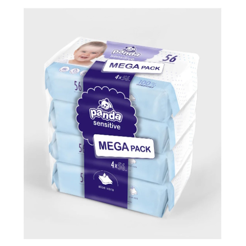 Bella Baby Happy Panda Sensitive vlhčené ubrousky pro děti 4x56 ks