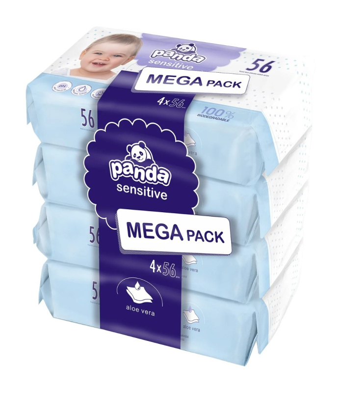 Bella Baby Happy Panda Sensitive vlhčené ubrousky pro děti 4x56 ks