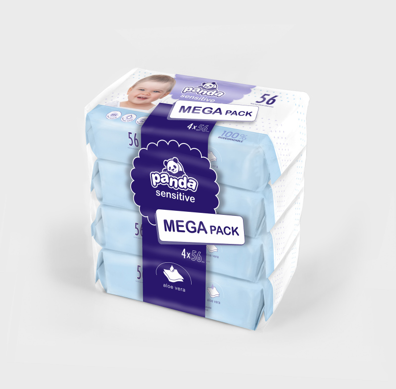Bella Baby Happy Panda Sensitive vlhčené ubrousky pro děti 4x56 ks