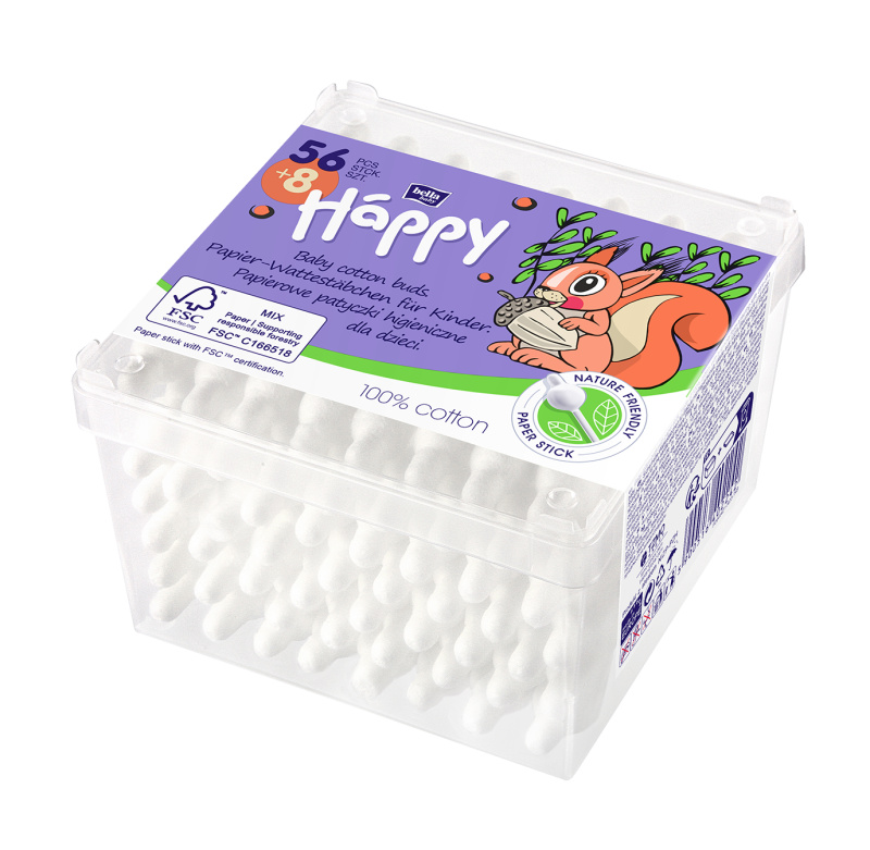 Bella Baby Happy 100% cotton vatové tyčinky pro děti 56 ks
