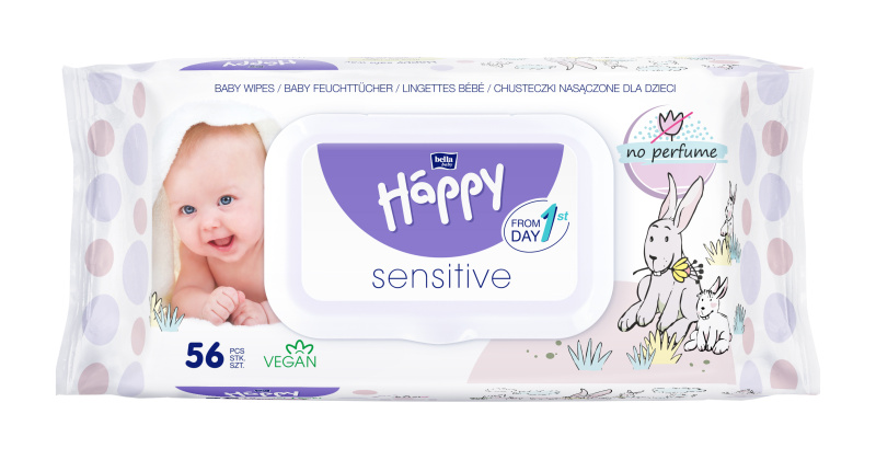 Bella Baby Happy Sensitive vlhčené čisticí ubrousky pro děti 56 ks