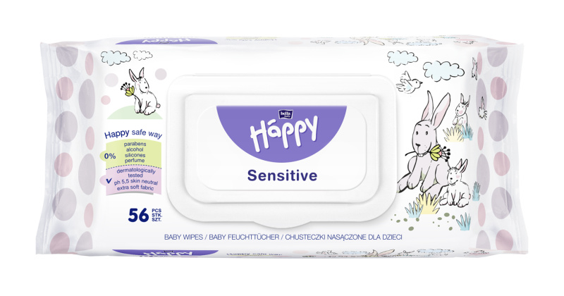Bella Baby Happy Sensitive vlhčené čisticí ubrousky pro děti 56 ks