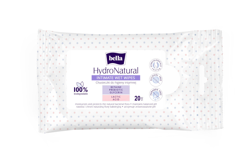 BELLA HydroNatural vlhčené ubrousky na intimní hygienu 20 ks
