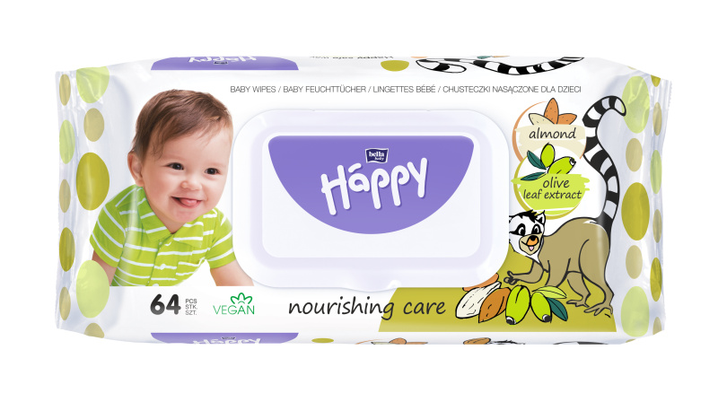 Bella Baby Happy Almond and Olive Leaf extract vlhčené čisticí ubrousky pro děti 64 ks