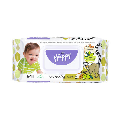 Bella Baby Happy Almond and Olive Leaf extract vlhčené čisticí ubrousky pro děti 64 ks