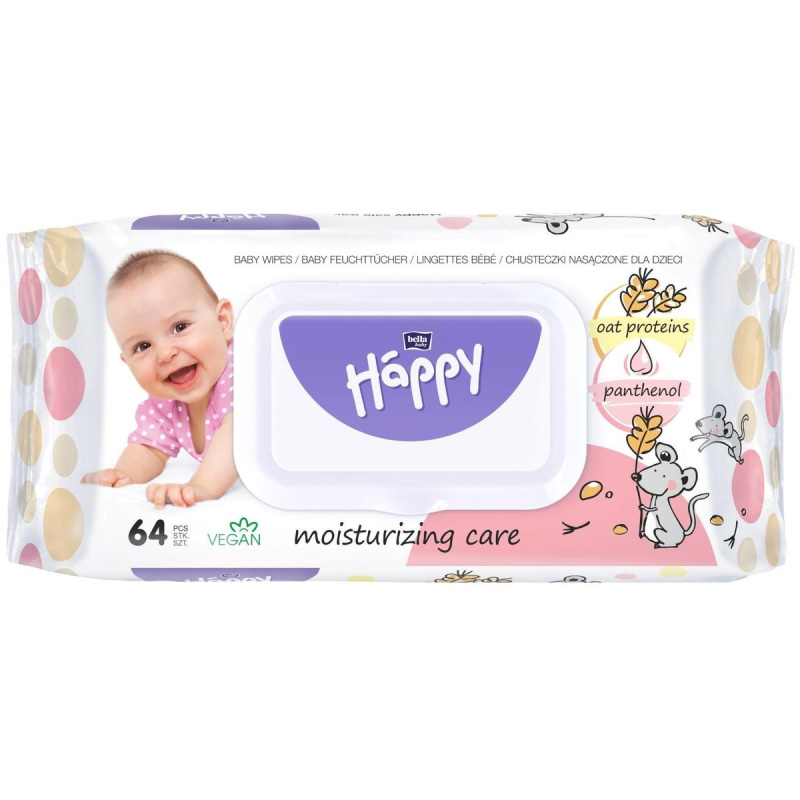 BELLA Baby Happy Oat proteins and Panthenol vlhčené čisticí ubrousky pro děti 64 ks