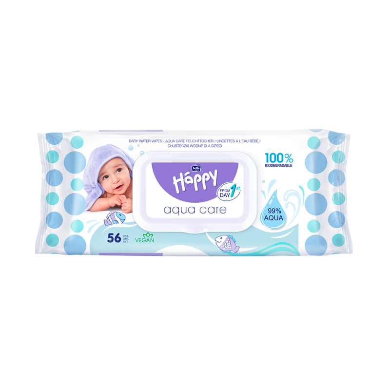 BELLA Baby Happy Aqua care vlhčené čisticí ubrousky pro děti 56 ks