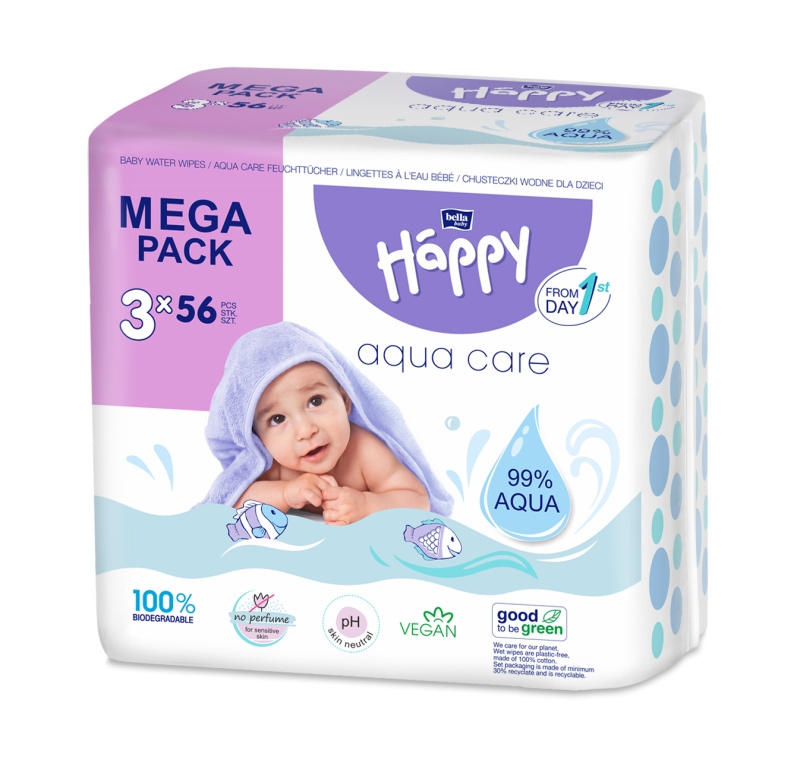 BELLA Baby Happy Aqua care vlhčené čisticí ubrousky pro děti 3x56 ks