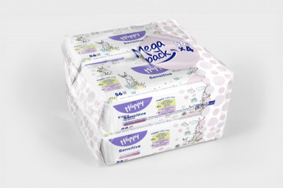 Bella Baby Happy Sensitive vlhčené čisticí ubrousky pro děti 4x56 ks