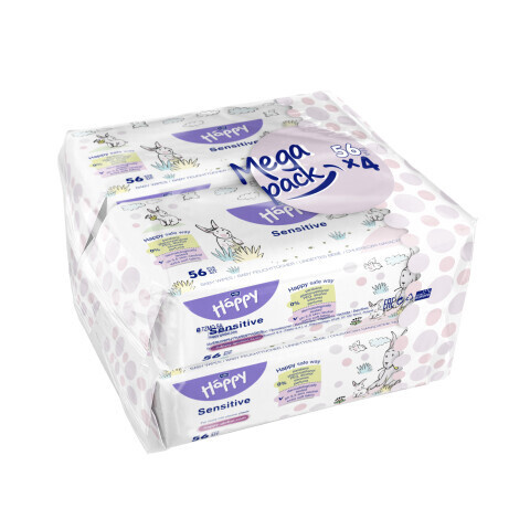 Bella Baby Happy Sensitive vlhčené čisticí ubrousky pro děti 4x56 ks
