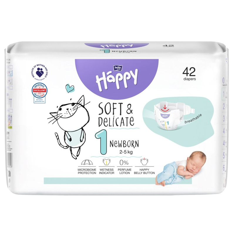 Bella Baby Happy Soft & Delicate jednorázové dětské plenky mini 2–5 kg (velikost 1)