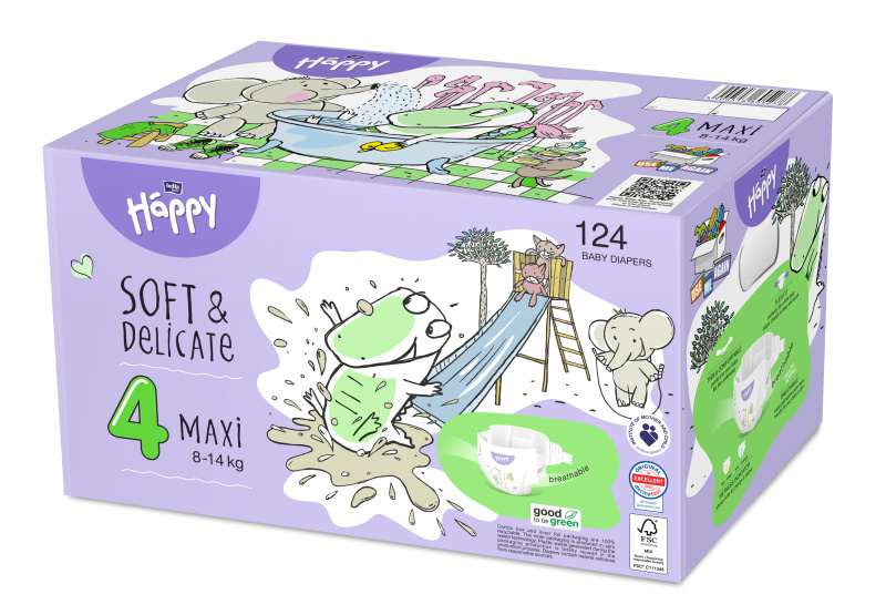 Bella Baby Happy Soft&Delicate 4 Maxi 8-14 kg dětské pleny box 124 ks