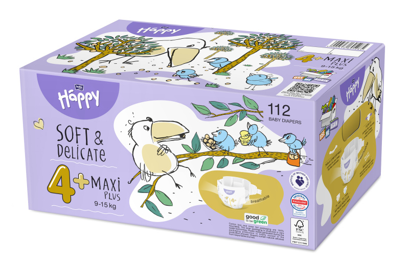 Bella Baby Happy Soft&Delicate 4+ Maxi Plus 9-15 kg dětské pleny box 112 ks