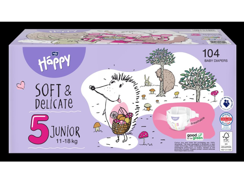 Bella Baby Happy Soft&Delicate 5 Junior 11-18 kg dětské pleny box 104 ks