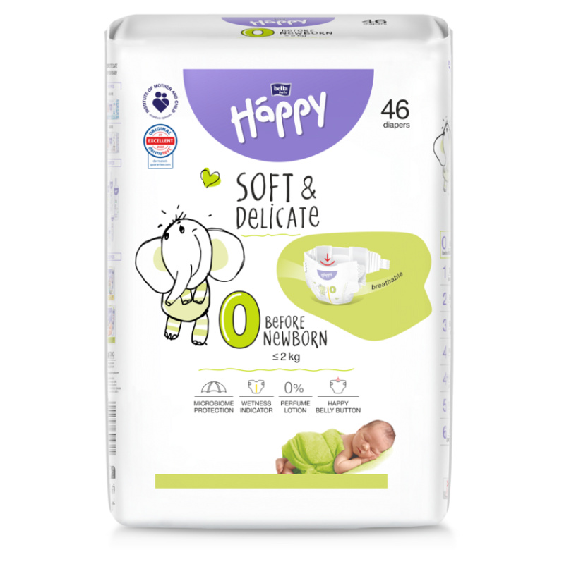 Bella Baby Happy Soft&Delicate Size 0 Before Newborn jednorázové pleny ≤ 2 kg 46 ks