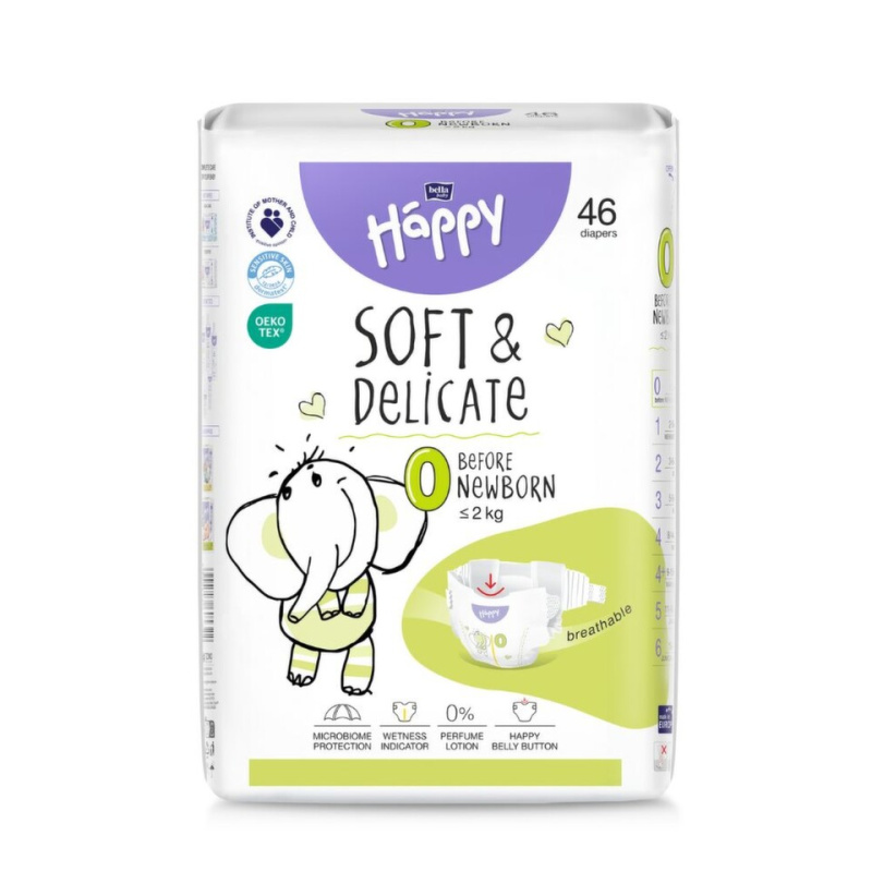 Bella Baby Happy Soft&Delicate Size 0 Before Newborn jednorázové pleny ≤ 2 kg 46 ks