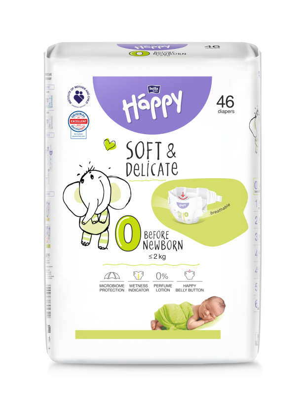Bella Baby Happy Soft&Delicate Size 0 Before Newborn jednorázové pleny ≤ 2 kg 46 ks