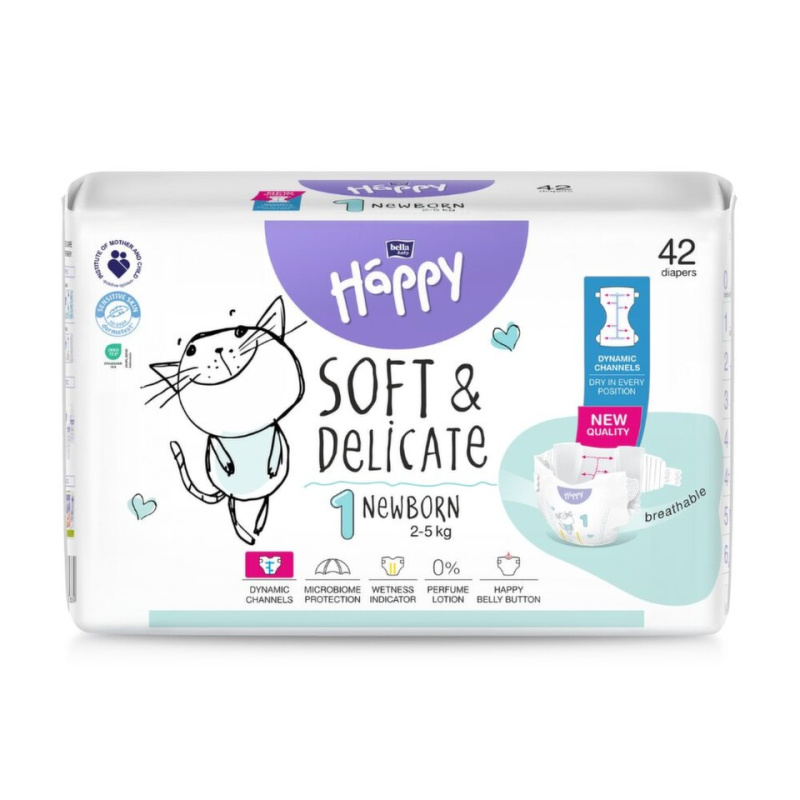 Bella Baby Happy Soft&Delicate Size 1 Newborn jednorázové pleny 2-5 kg 42 ks