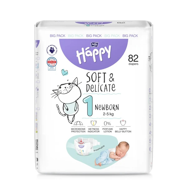 Bella Baby Happy Soft&Delicate Size 1 Newborn jednorázové pleny 2-5 kg 82 ks