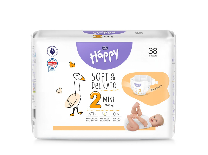 Bella Baby Happy Soft&Delicate Size 2 Mini jednorázové pleny 3-6 kg 38 ks