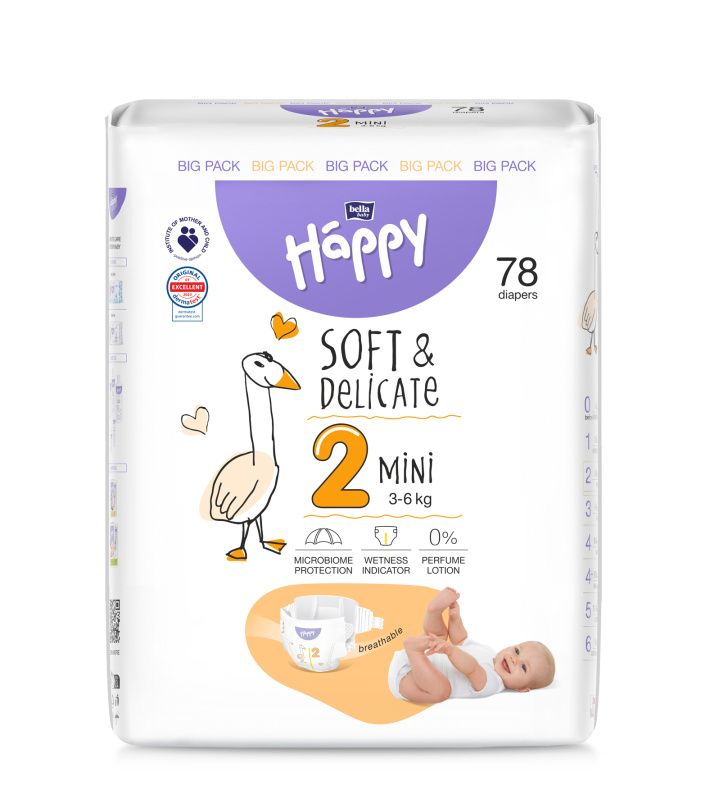 Bella Baby Happy Soft&Delicate Size 2 Mini jednorázové pleny 3-6 kg 78 ks