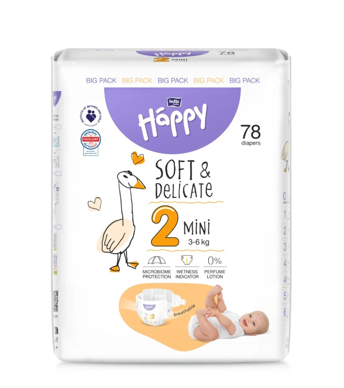 Bella Baby Happy Soft&Delicate Size 2 Mini jednorázové pleny 3-6 kg 78 ks