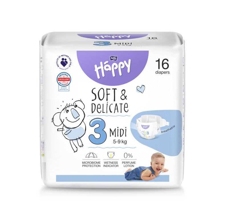 BELLA Baby Happy Soft&Delicate Size 3 MIdi jednorázové pleny 5-9 kg 16 ks