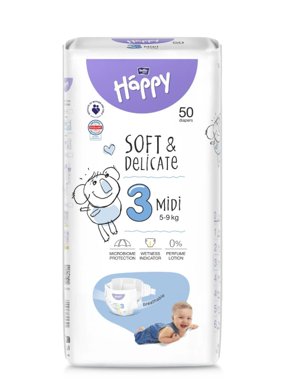 BELLA Baby Happy Soft&Delicate Size 3 MIdi jednorázové pleny 5-9 kg 50 ks
