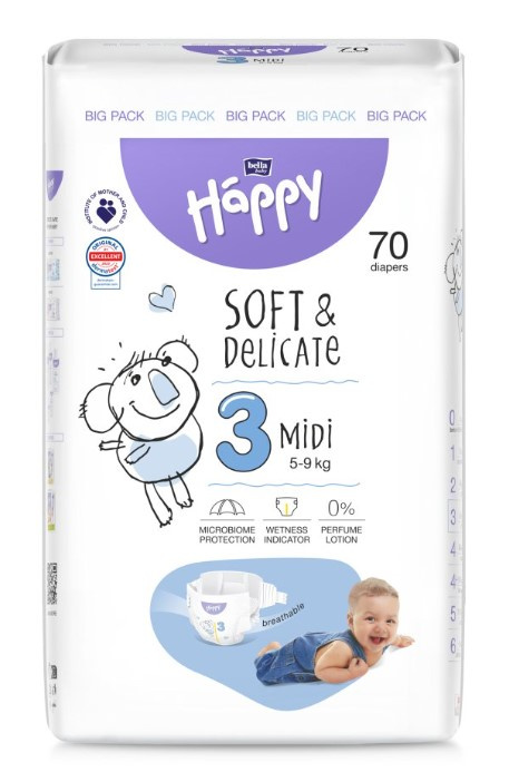 BELLA Baby Happy Soft&Delicate Size 3 MIdi jednorázové pleny 5-9 kg 70 ks
